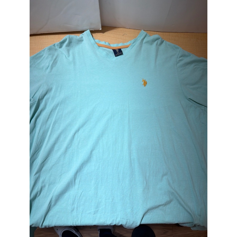 US Polo Assn Mens XXL Mint Green V-Neck Short Sleeve T-Shirt Orange Logo Tee - Picture 4 of 5